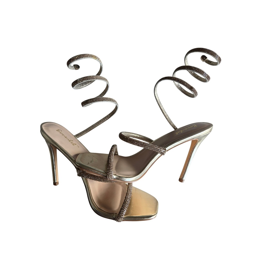 Bonnibel Gold Rhinestone Spiral Wrap Stiletto Heels Y2K Glam Size 10 Clubwear